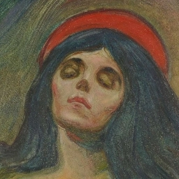 madonna (1894 by Edvard Munch), cropped to the face of the subject